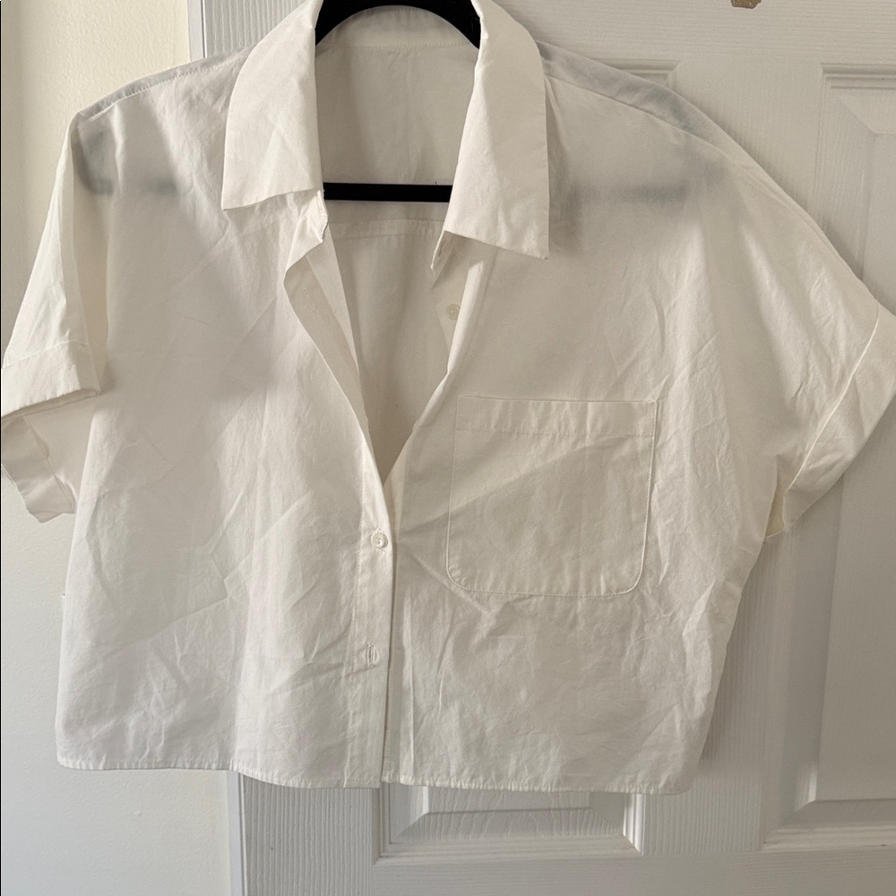 Cropped Boxy Button-Up Shirt in White